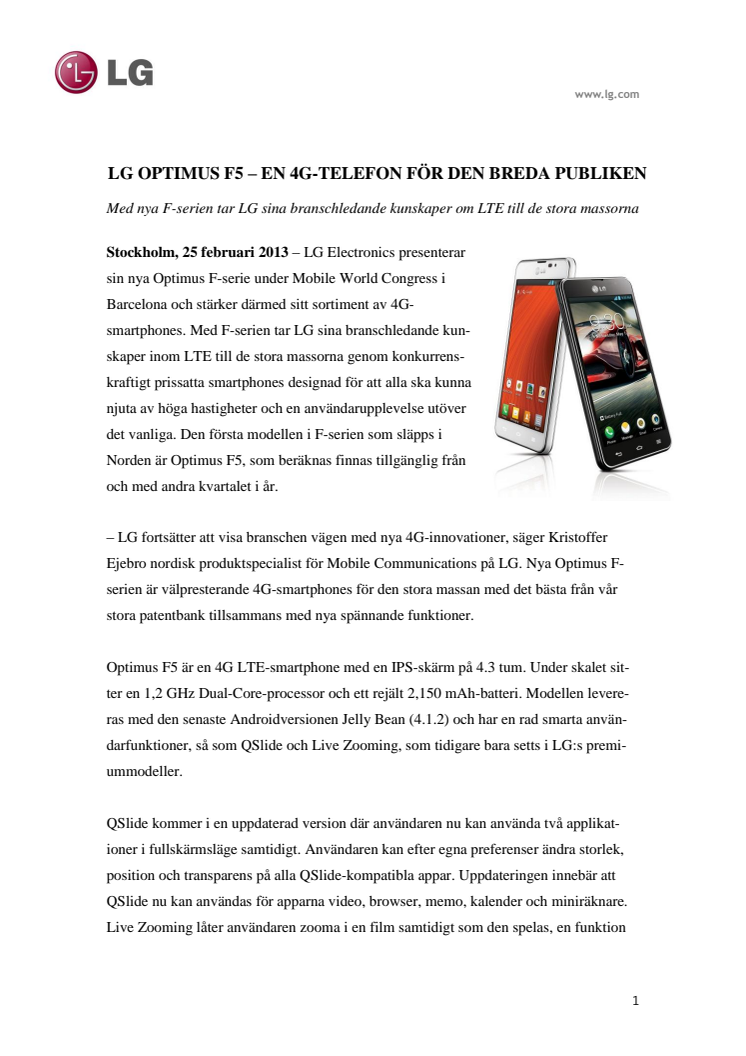 LG OPTIMUS F5 – EN 4G-TELEFON FÖR DEN BREDA PUBLIKEN