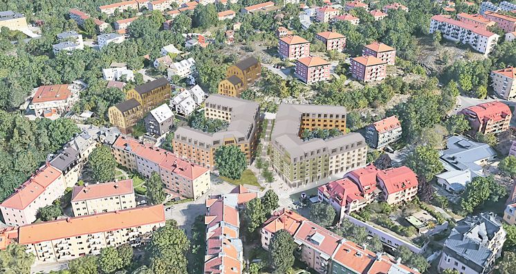 Översiktsvy de nya bostadskvarteren i Aspudden