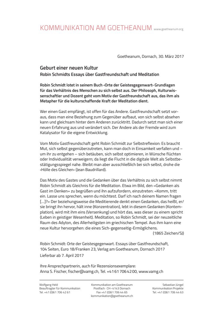 Geburt einer neuen Kultur. ​Robin Schmidts Essays über Gastfreundschaft und Meditation