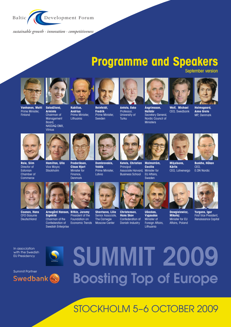 Baltic Development Forum Summit Programme