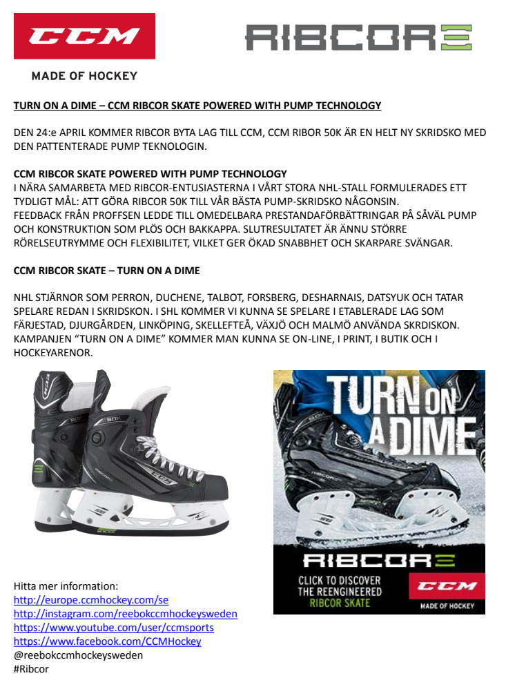 TURN ON A DIME – CCM RIBCOR SKATE POWERED WITH PUMP TECHNOLOGY 
