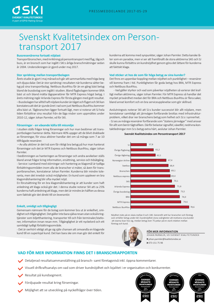 Svenskt Kvalitetsindex om Persontransport 2017