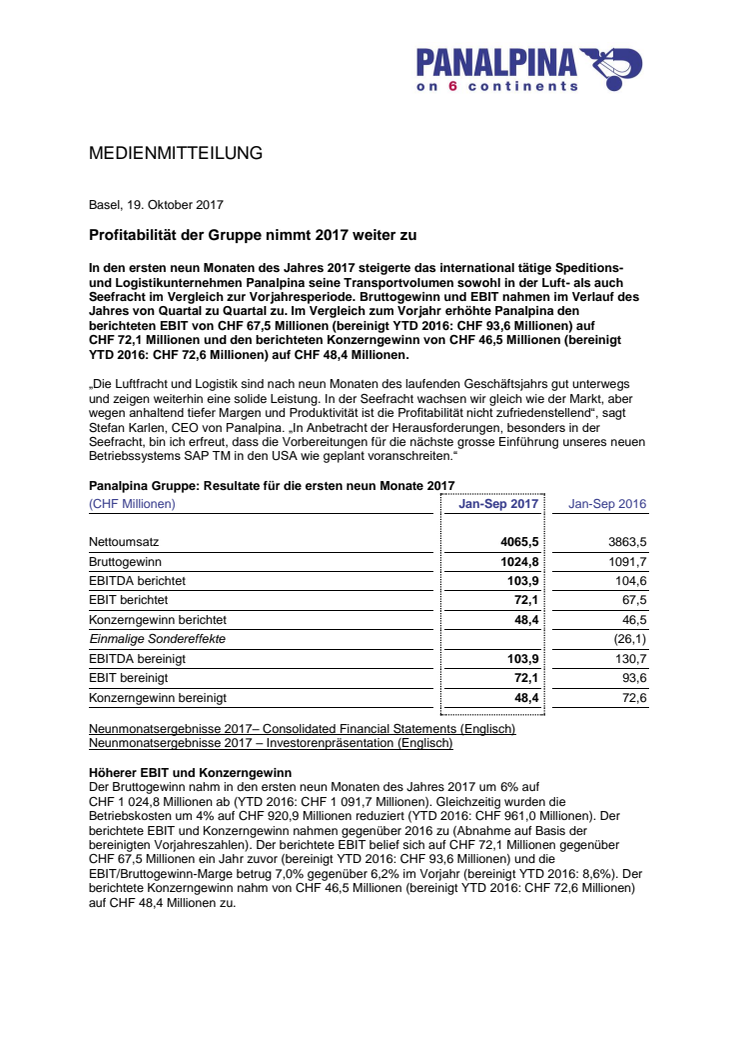 Profitabilität der Gruppe nimmt 2017 weiter zu