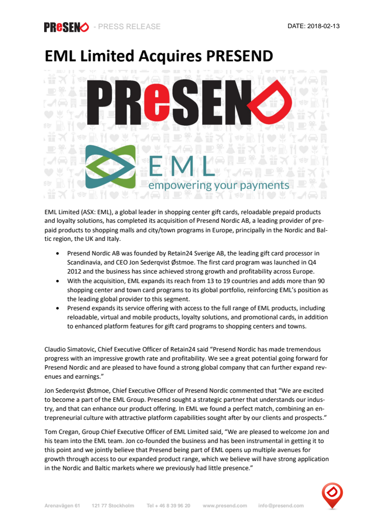 EML Limited Acquires PRESEND