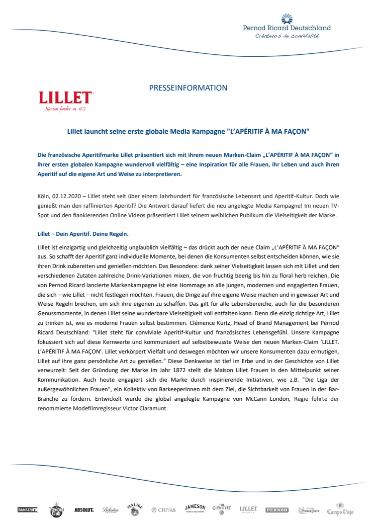 Lillet launcht seine erste globale Media Kampagne "LʼAPÉRITIF À MA FAÇON" 