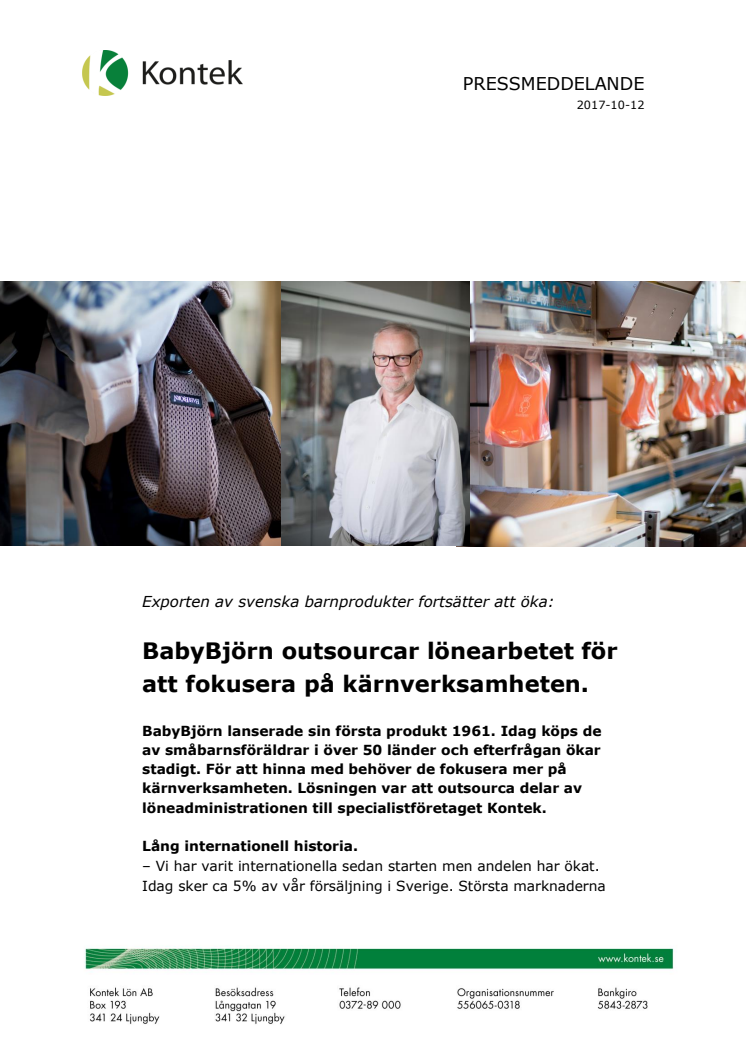 BabyBjörn outsourcar lönearbetet för att fokusera på kärnverksamheten.