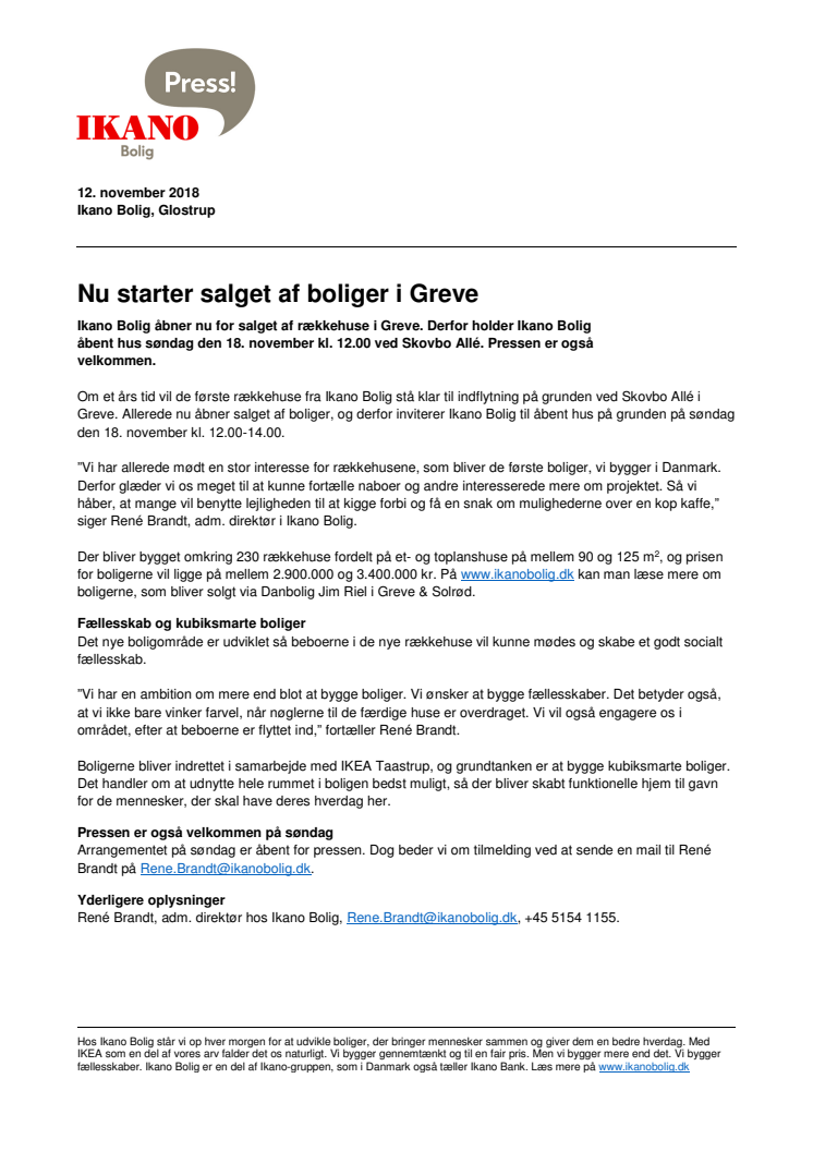 Nu starter salget af boliger i Greve
