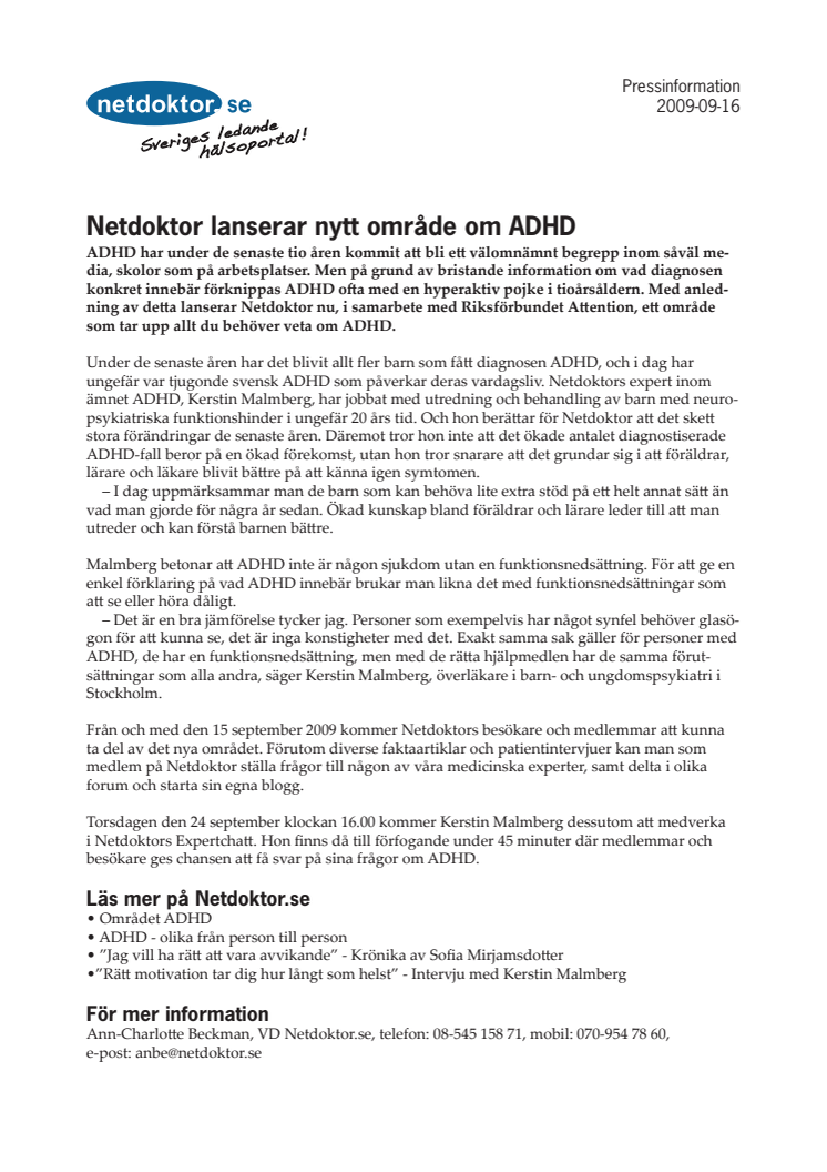 Netdoktor lanserar nytt område om ADHD