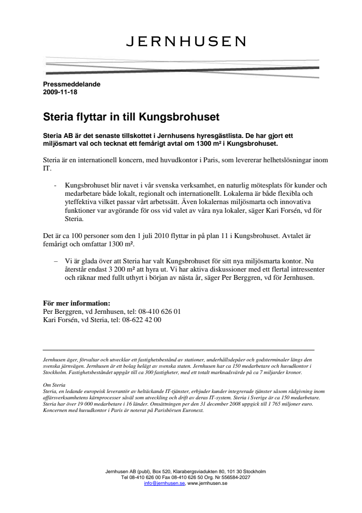 Steria flyttar in till Kungsbrohuset 