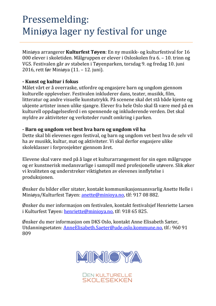 Miniøya lager ny festival for unge!