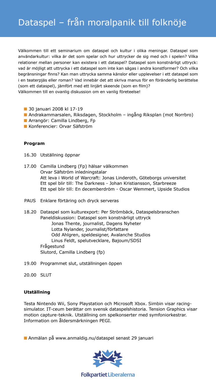 Pressinbjudan: Dataspel – från moralpanik till folknöje 
