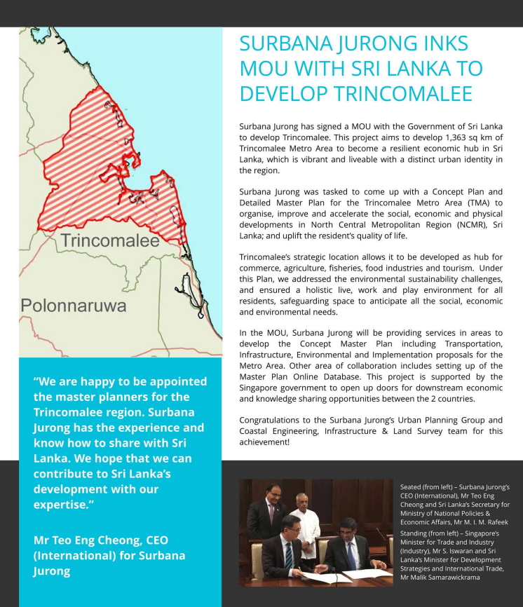 ​Surbana Jurong inks MOU with Sri Lanka to develop Trincomalee