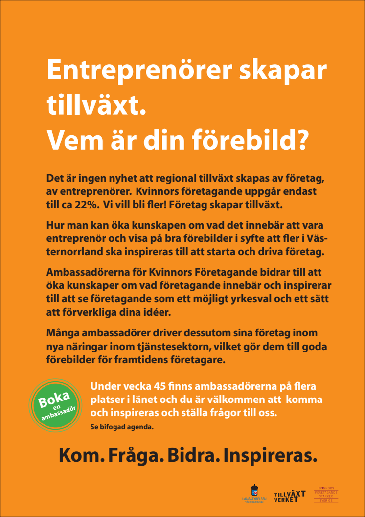 Agenda Kvinnors Företagande för v 45. Västernorrland.