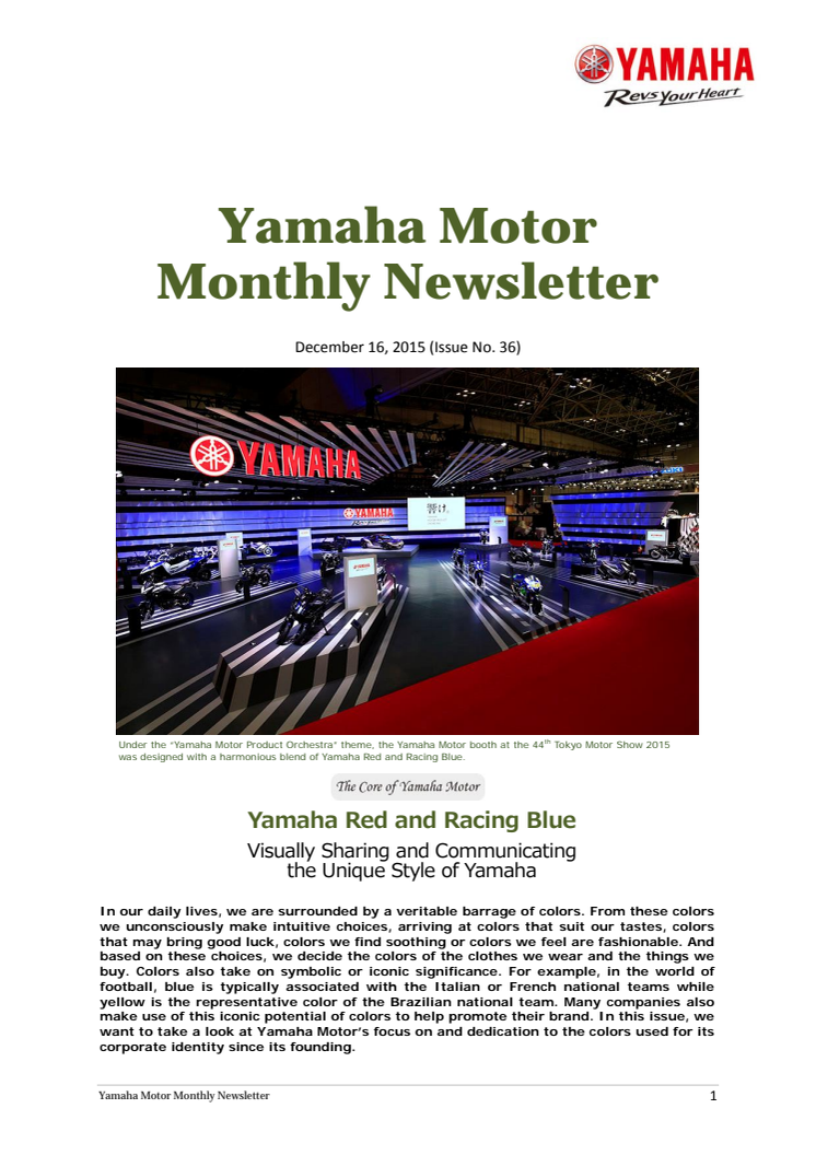 Yamaha Motor Monthly Newsletter  No. 36(Dec.2015) Yamaha Red and Racing Blue