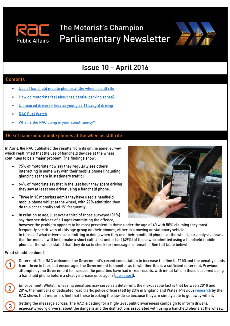 RAC Parliamentary Newsletter #10 - April 2016
