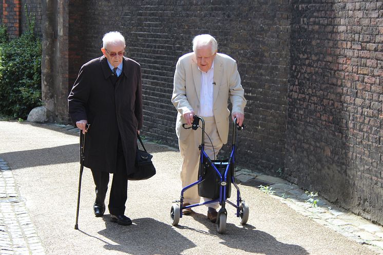 Old friends Jimmy (left) and Stanley make their way together to Stanley's almshouse flat