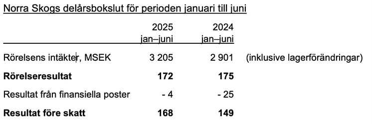 Norra Skog halvårsresultat 2025