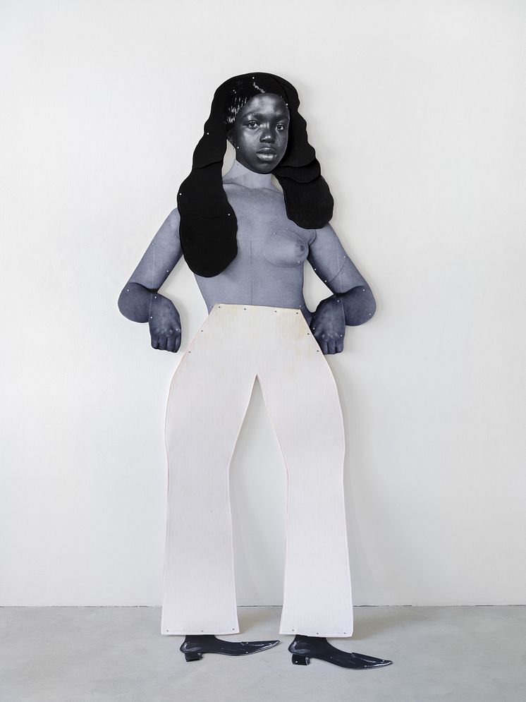 Frida Orupabo, Big Girl II, 2024. Collage, paper, and paper clip mounted on aluminum. Photo: Gerhard Kassner.