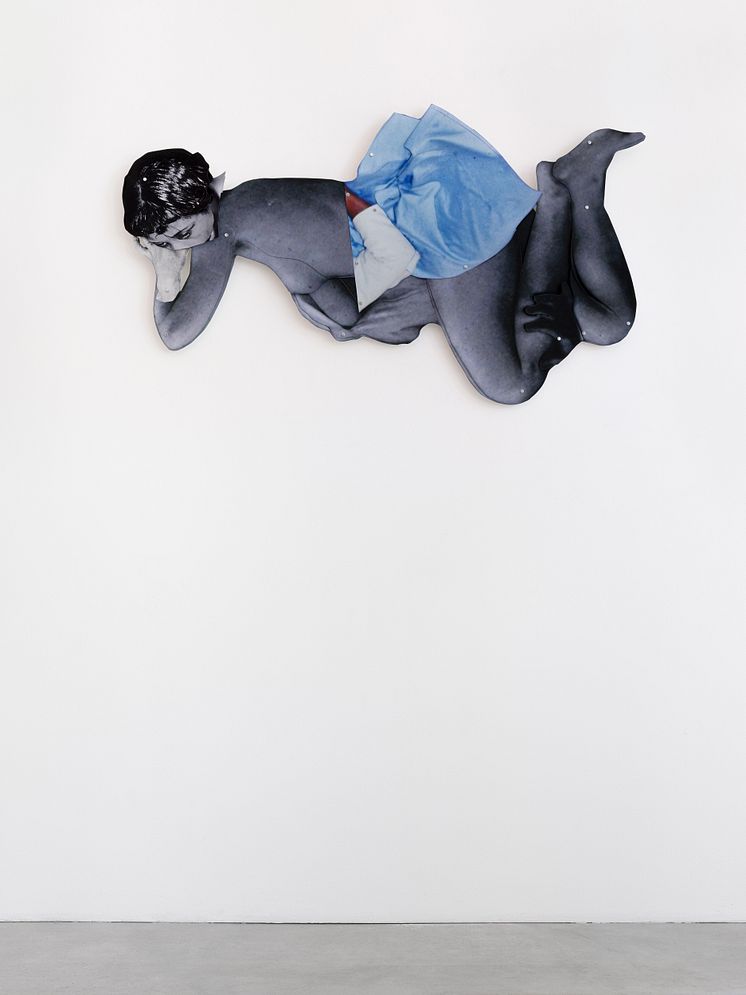Frida Orupabo, Woman with Dress, 2024. Collage, paper, and paper clip mounted on aluminum. Photo: Gerhard Kassner. 