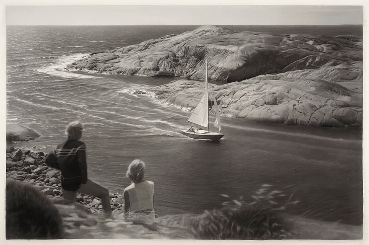 Gunnel Wåhlstrand, The Last Island/Den sista ön, 2012. Tusch på papper, 157 x 218 cm. 