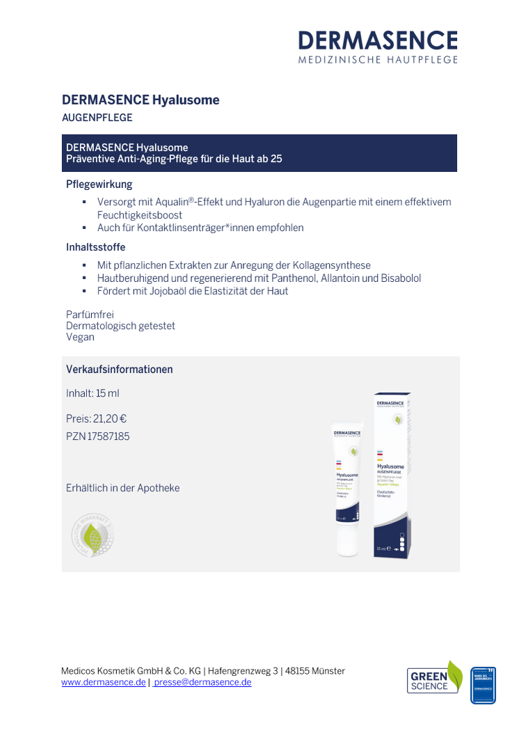 Factsheet DE: DERMASENCE Hyalusome Augenpflege