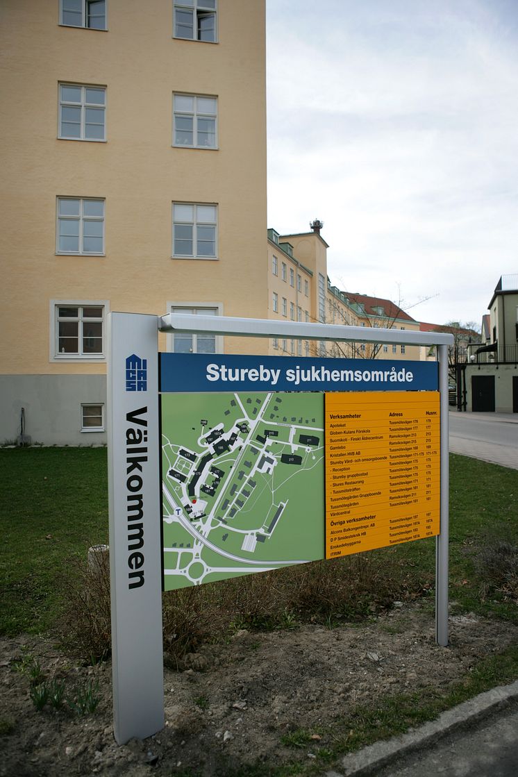 Skylt Stureby sjukhusområde