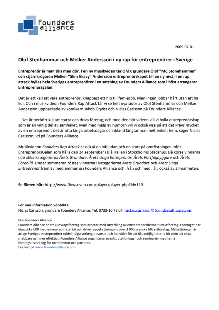 Olof Stenhammar och Melker Andersson i ny rap för entreprenörer i Sverige