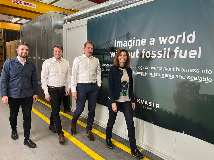 From left: Lasse Köhler (Mærke Growth), Joachim B. Nielsen (CEO, Co-founder Kvasir), Anders Kristoffersen (COO, Co-founder, Kvasir), Mette Fløe Nielsen (General Partner and Co-founder of VÅR Ventures)