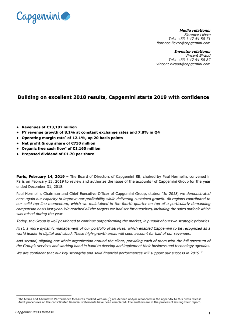 Capgemini ökade resultatet i 2018 