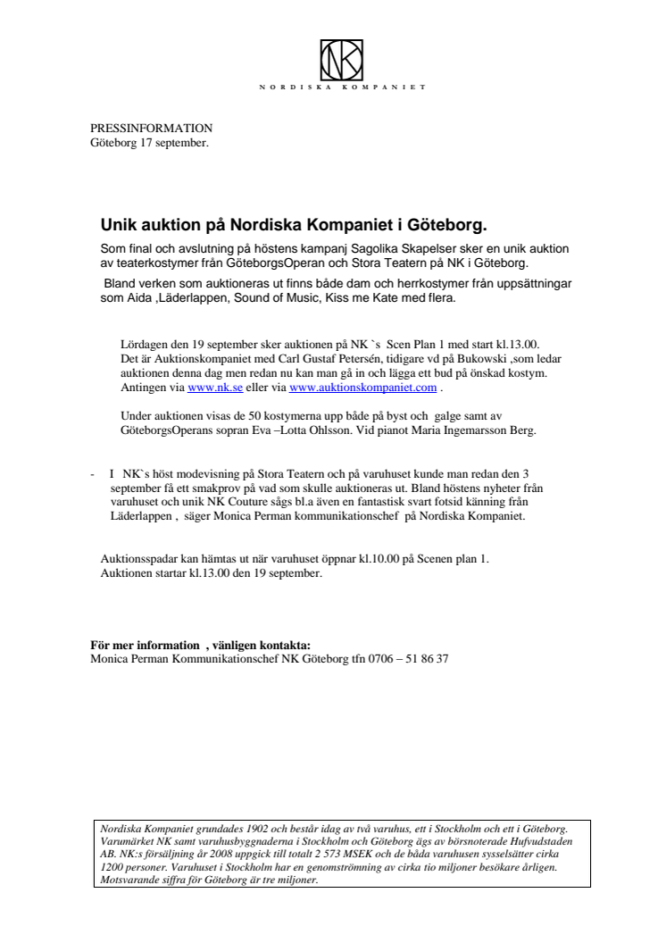 Unik auktion på Nordiska Kompaniet i Göteborg.