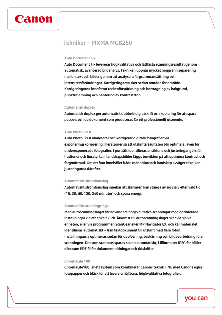Teknisk förklaring PIXMA MG8250