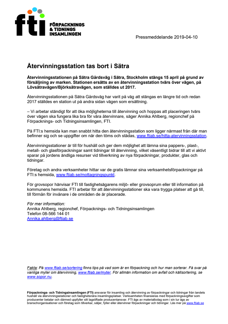 Återvinningsstation tas bort i Sätra