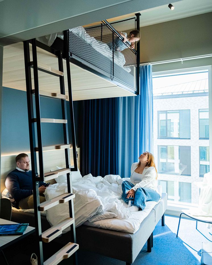 Family staying in family loft room at Citybox Helsinki