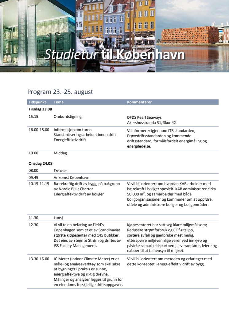 Program studietur for driftsansvarlige 23.-25. august