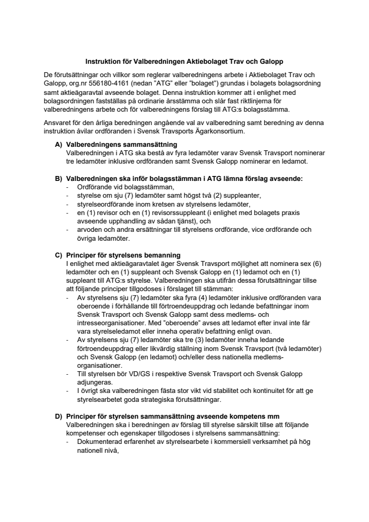 Instruktion valberedningen, ATG