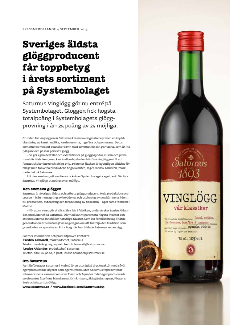 Sveriges äldsta glöggproducent får toppbetyg i årets sortiment på Systembolaget