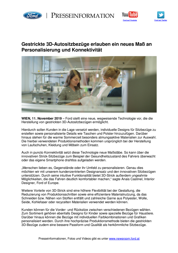 Gestrickte 3D-Autositzbezüge erlauben ein neues Maß an Personalisierung und Konnektivität