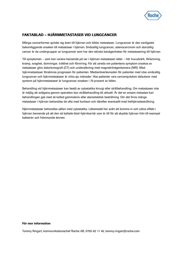 Faktablad – Hjärnmetastaser vid lungcancer