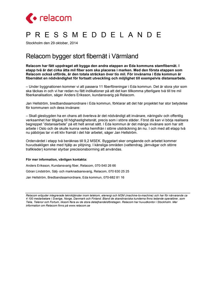 Relacom bygger stort fibernät i Värmland