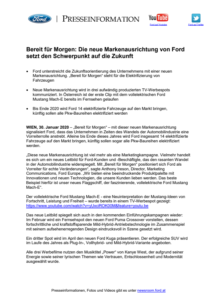 Bereit für Morgen: Die neue Markenausrichtung von Ford setzt den Schwerpunkt auf die Zukunft
