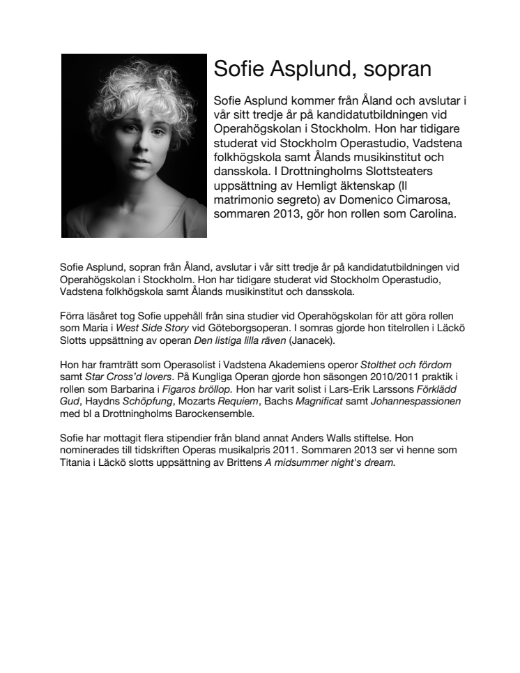 Sofie Asplund, sopran / Soprano