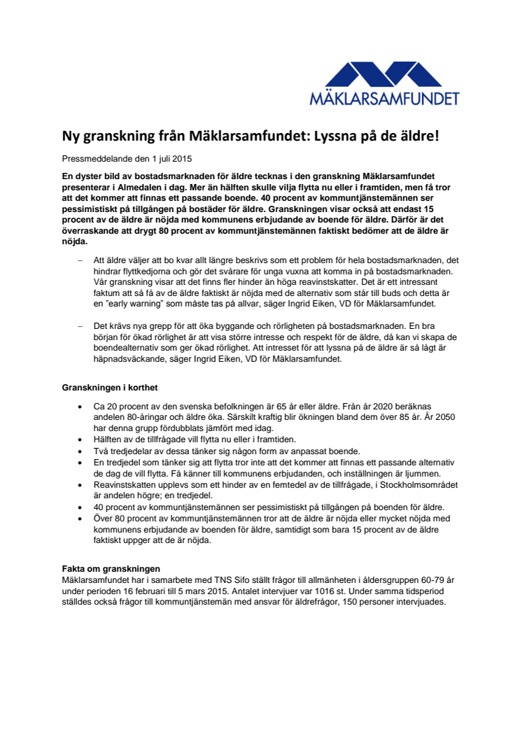 Ny granskning från Mäklarsamfundet: Lyssna på de äldre!