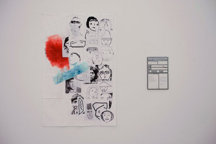 The Spiral and the Square, Eugenio Dittborn, The 26th History of the Human Face (Miti Mota) Airmail Painting No. 149, 2002-03