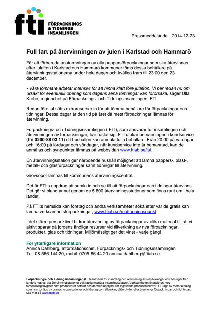 ​Full fart på återvinningen av julen i Karlstad och Hammarö