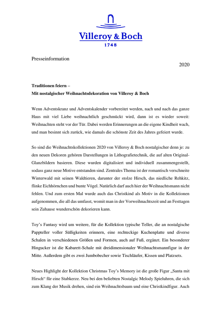 Traditionen feiern – Mit nostalgischer Weihnachtsdekoration von Villeroy & Boch