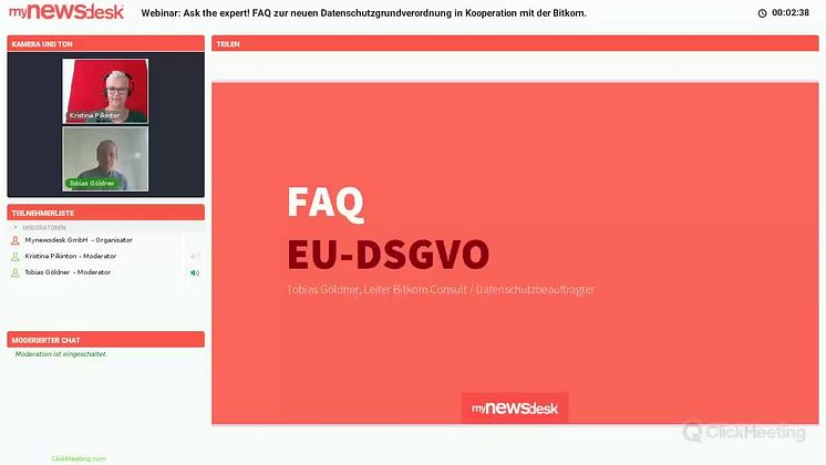 Webinar: FAQ zur neuen Datenschutzgrundverordnung in Kooperation mit der Bitkom