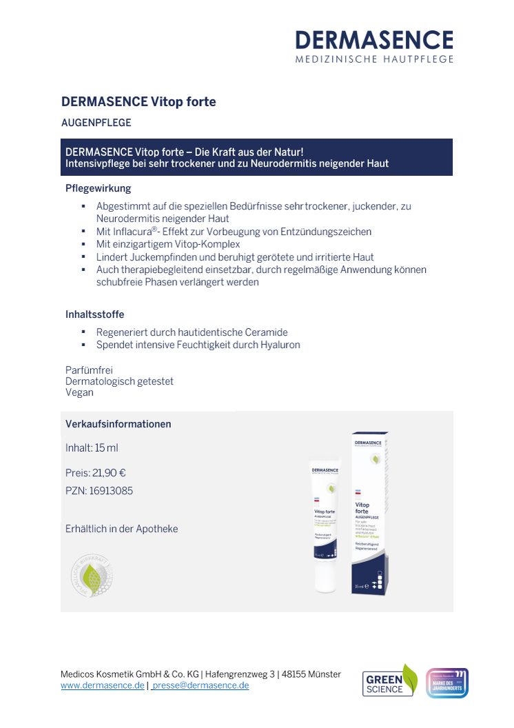 Factsheet DE: DERMASENCE Vitop forte Augenpflege