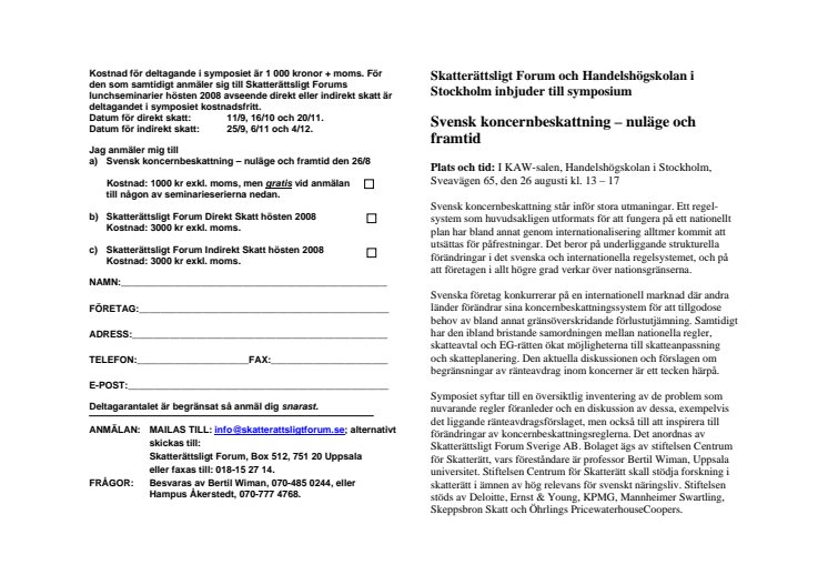 "Svensk koncernbeskattning - nuläge och framtid"