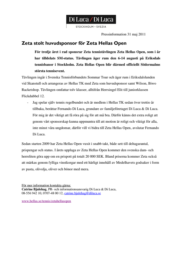Zeta stolt huvudsponsor för Zeta Hellas Open