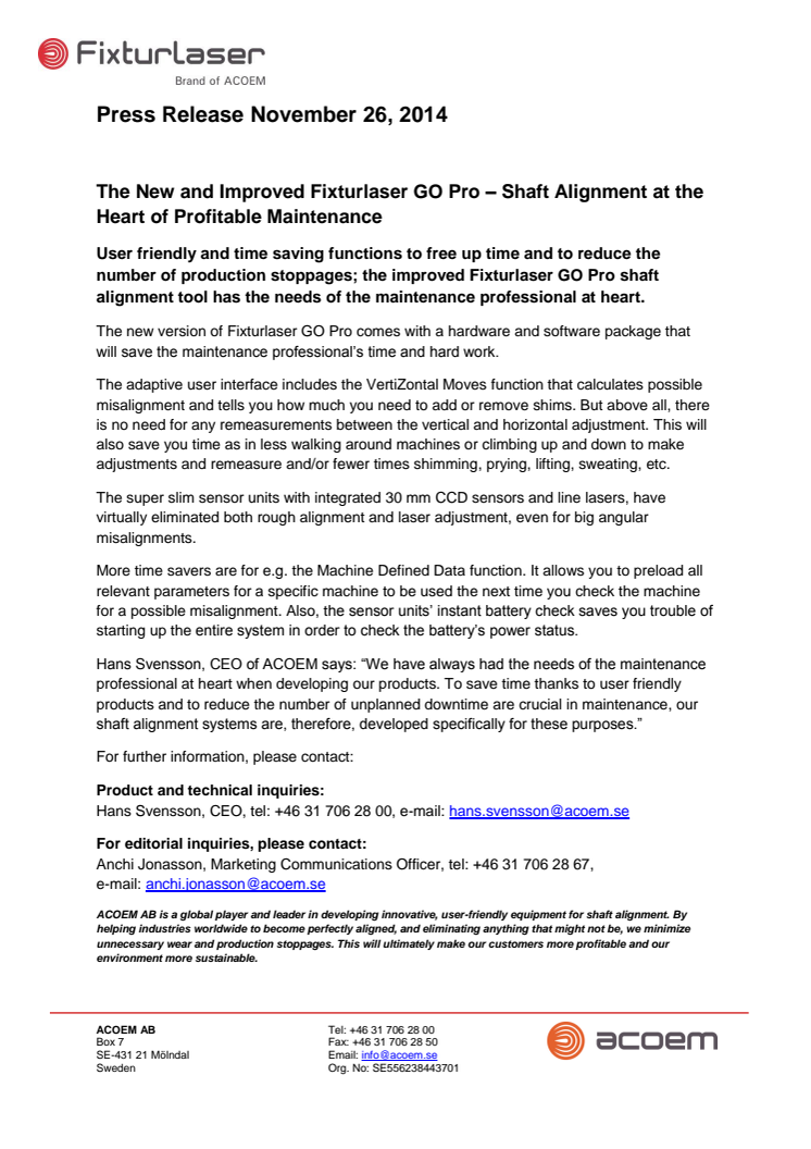The New and Improved Fixturlaser GO Pro – Shaft Alignment at the Heart of Profitable Maintenance 